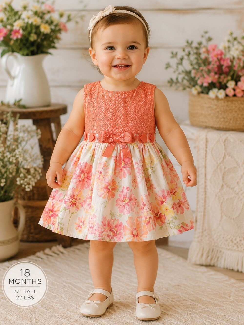 Sweet Floral Lace Dress 18M | Cottagecore Twirl Dress for Baby Girl 🌸